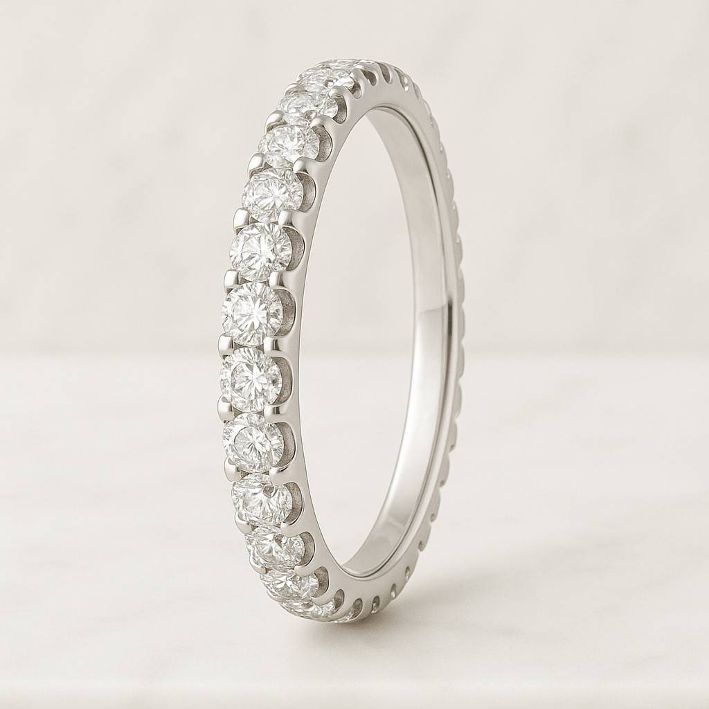 14K White Gold Multi Row Anniversary Band 14K White Gold Full Eternity Stackable Band