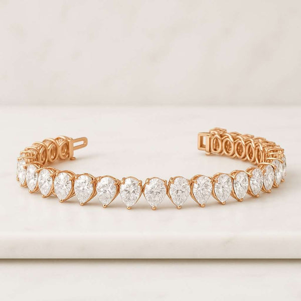 14K White Gold Pear Cut Diamond Tennis Bracelet Pear Cut Lab Grown Diamond Tennis Bracelet