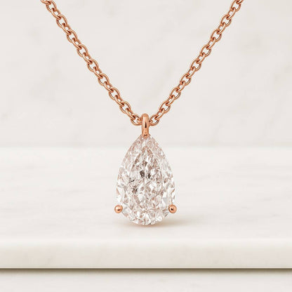 14K White Gold Pear Diamond Solitaire Necklace Pear Cut Solitaire Pendant IGI Certified or Moissanite 14K Yellow Gold Necklace Classic Teardrop Diamond Jewelry Gift for Her