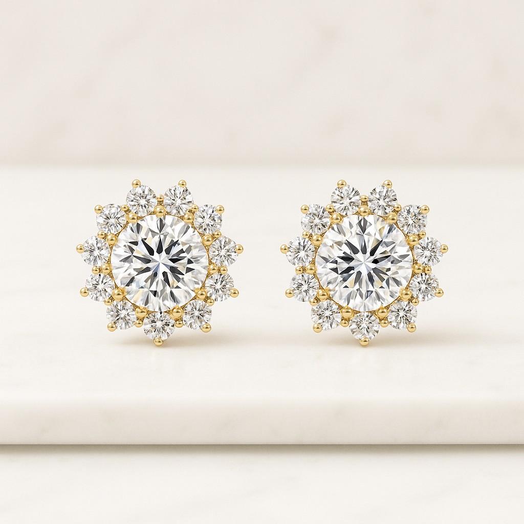 14K White Gold Round Cut Lab Grown Diamond Stud Earrings Solitaire 14K White Gold Stud Screw Back Minimalist