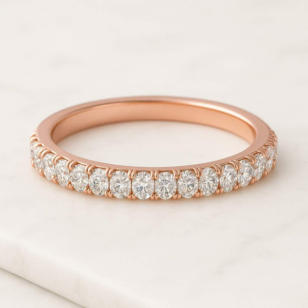 14K White Gold Scattered Diamond Band Round Cut Blue Gemstone Eternity Band Lab Diamond Wedding Band 14K White Gold CVD Diamond Stackable Band