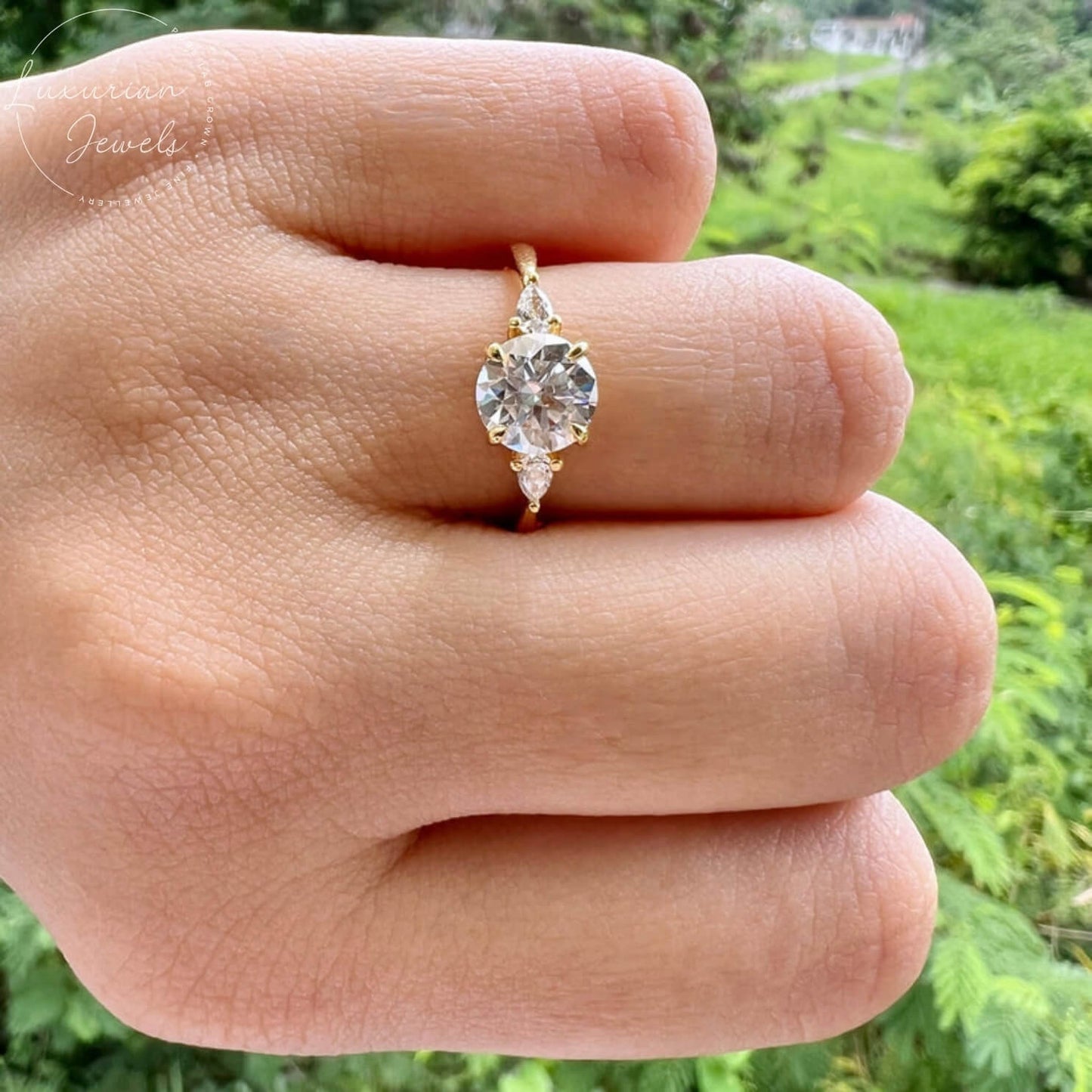 14K White Gold Three Stone Solitaire Engagement Ring