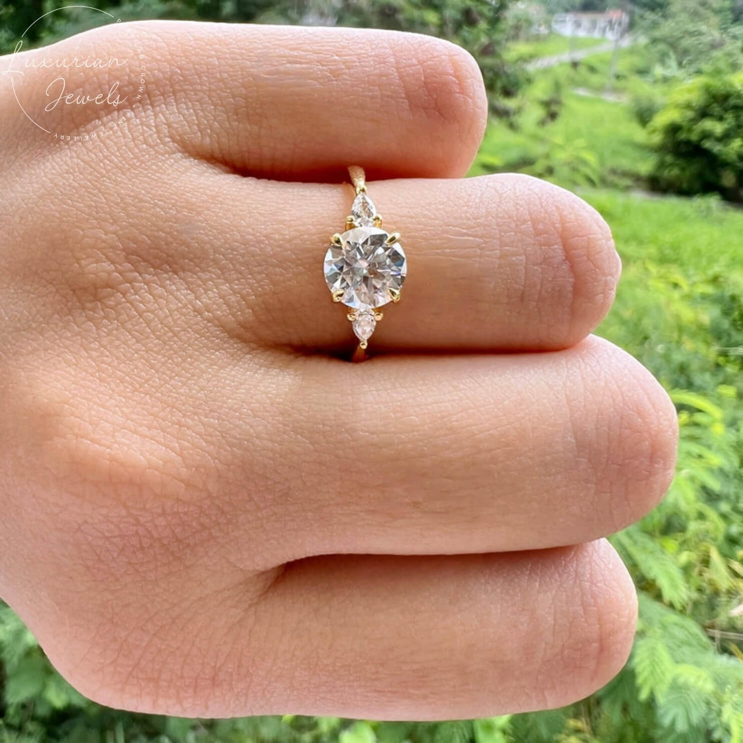 14K White Gold Three Stone Solitaire Engagement Ring