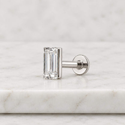 14K White Gold Tiny Lab Diamond Trinity Cartilage Flat Back Stud Earring
