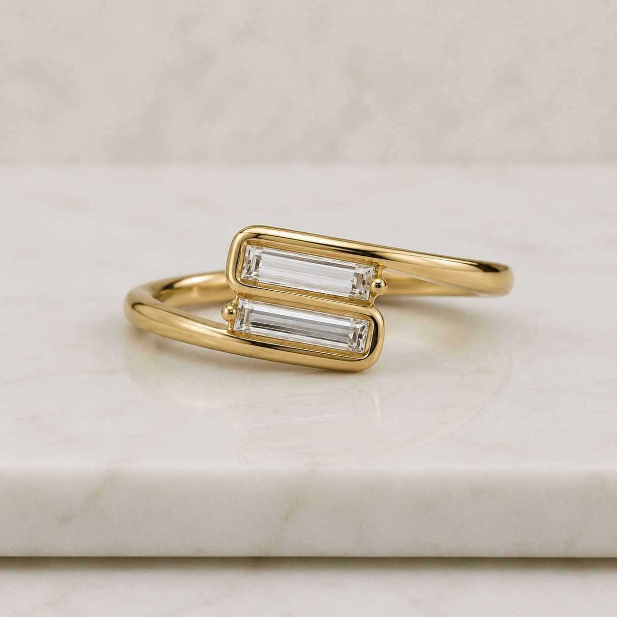 14K Yellow 1/8 Ctw Natural Diamond Two Stone Ring 14k Solid Gold YG, WG, RG Options Available

