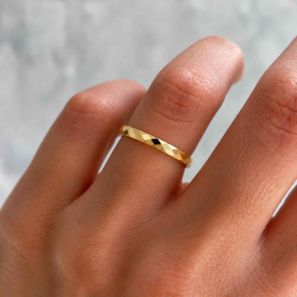 14K Yellow Gold 6mm • BEVELED EDGE • HAMMERED Dome Wedding Band Ring - Comfort Fit Polished - Solid Gold - Mens Wedding Band Free Engraving
