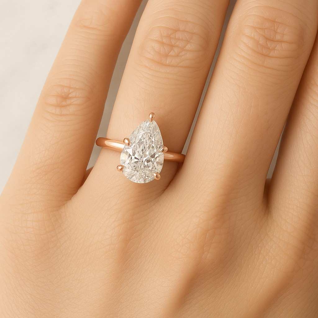 14K Yellow Gold Anniversary Ring For Her Vintage Pear Cut Lab Grown Diamond Engagement Ring