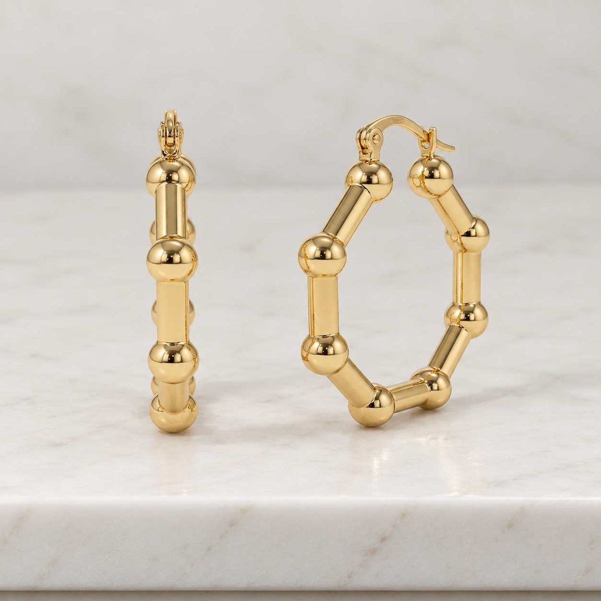 14k yellow gold beaded hoop earrings
