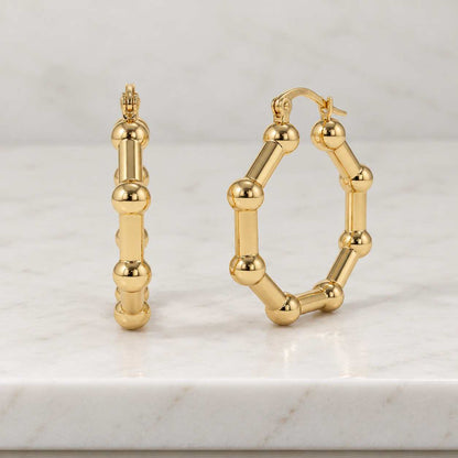 14K Yellow Gold Beaded Hoop Earrings

