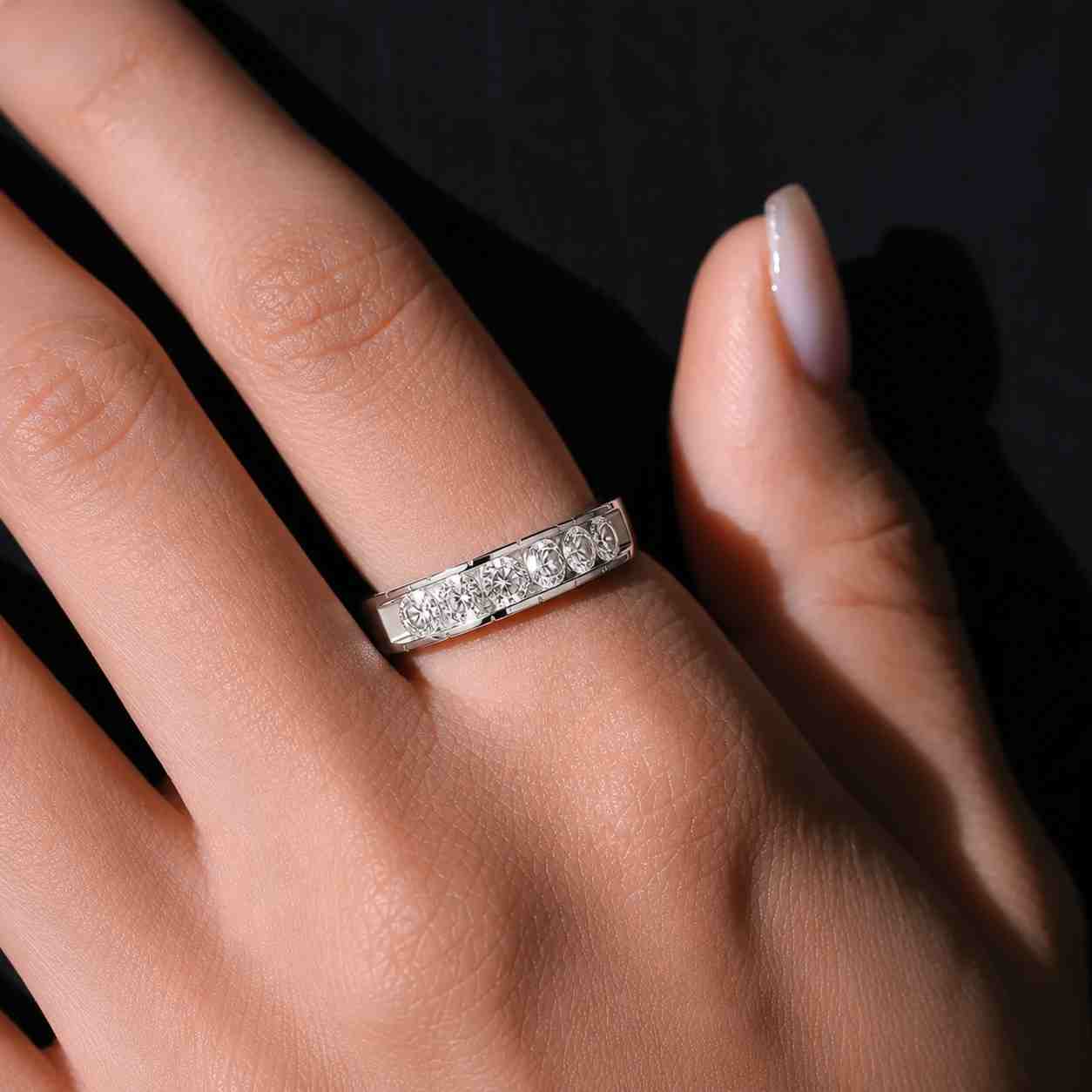 14K Yellow Gold Bezel Set Wedding Ring, Minimalist Half Eternity Band, Handmade Jewelry