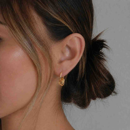 14K Yellow Gold Double Hoop Diamond Huggie Earrings 
