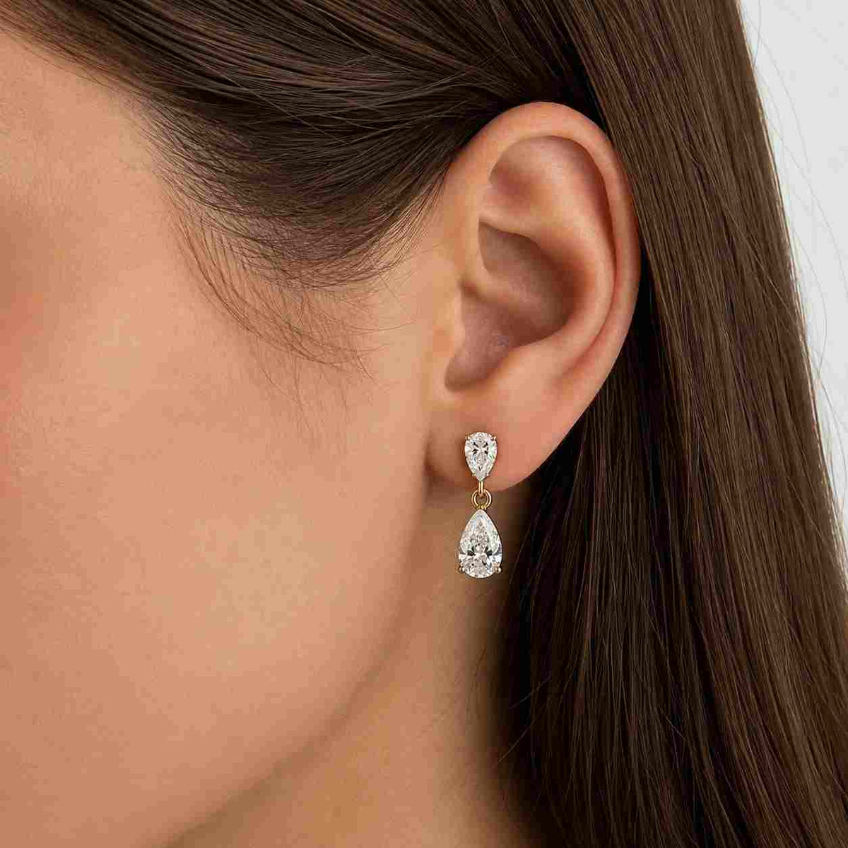 14k yellow gold earrings, pear & marquise cut diamond dangle earrings