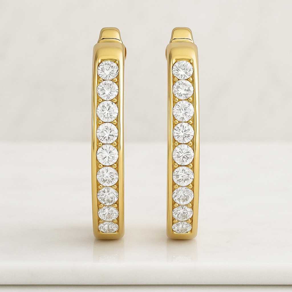 14K Yellow Gold Huggie Hoop Earrings For Women
