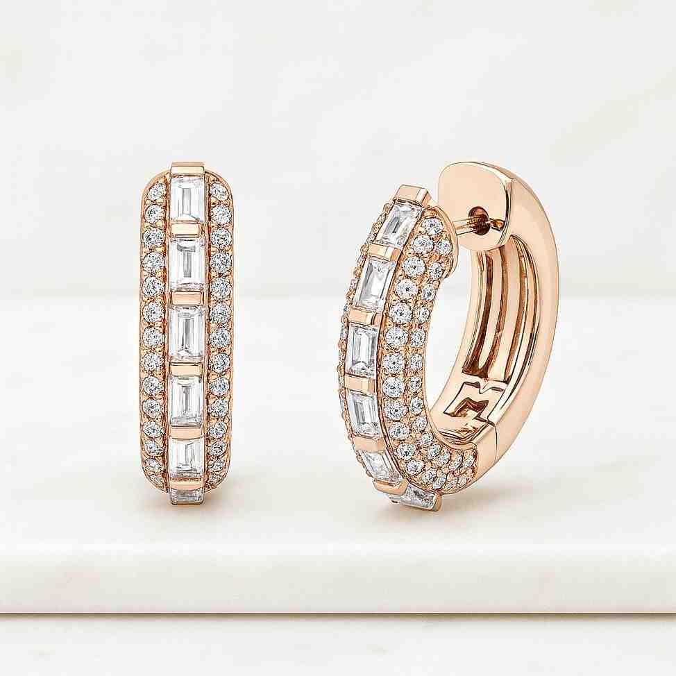 14K Yellow Gold Huggie Hoop Earrings For Women 14K Yellow Gold Conflict Free Diamond Earrings