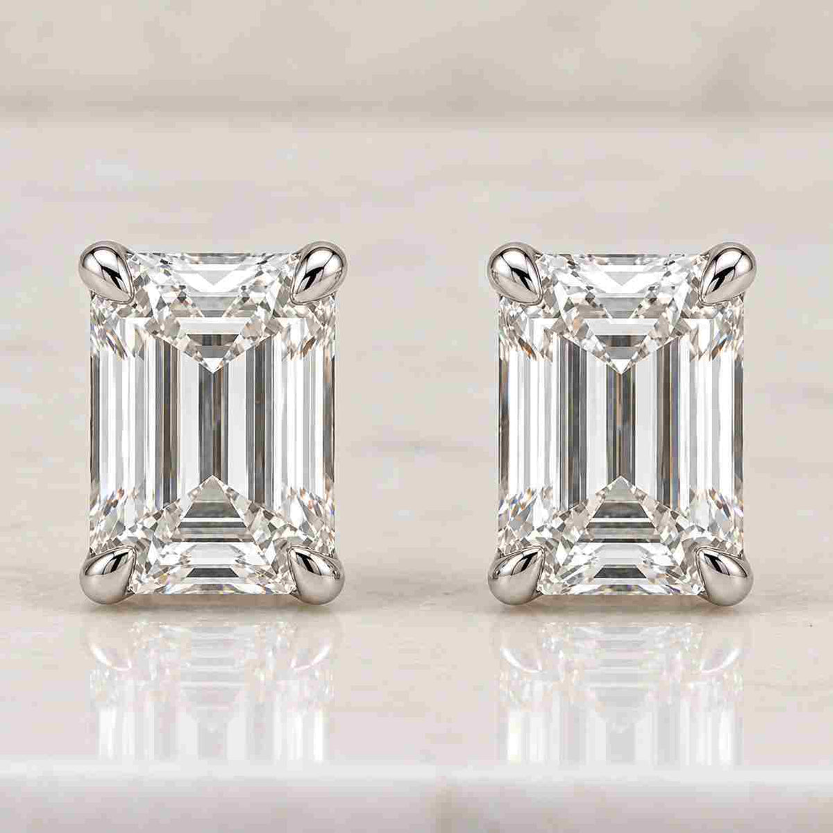 14k yellow gold lab grown diamond stud earrings: emerald cut minimalist jewelry
