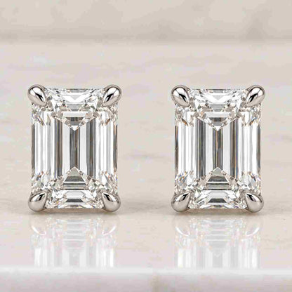 14K Yellow Gold Lab Grown Diamond Stud Earrings: Emerald Cut Minimalist Jewelry
