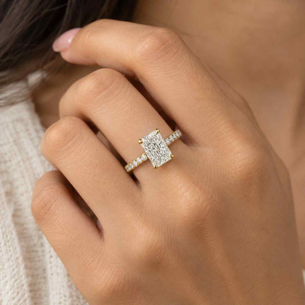 14k yellow gold radiant cut engagement ring radiant cut solitaire ring radiant cut moissanite ring igi certified lab grown diamond ring
