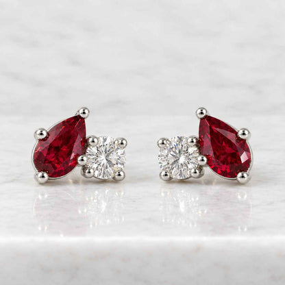 14K Yellow Gold Ruby Diamond Circle Earrings, Gemstone Hoop Jewelry
