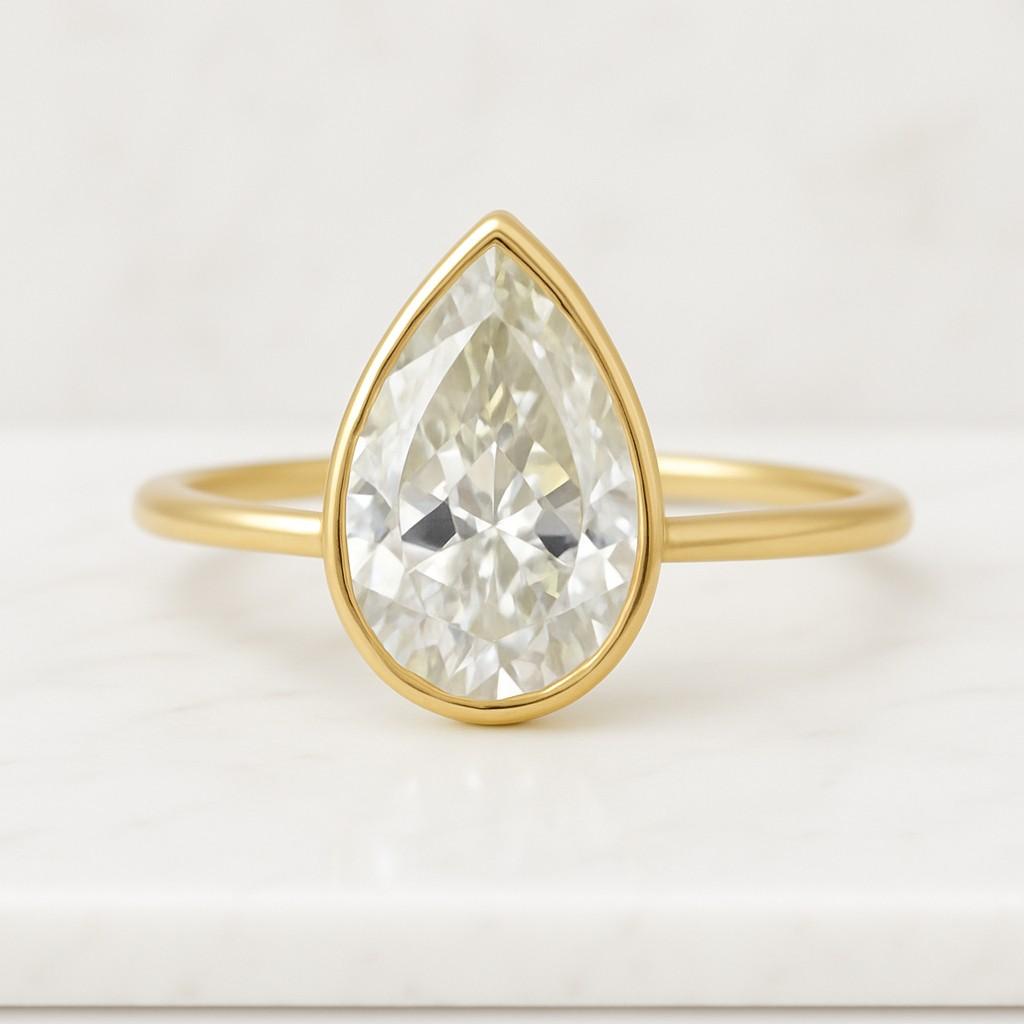 14K Yellow Gold Tear Drop Bypass Ring Half Bezel Set Swirl Ring Earth Mined Anniversary Ring Dainty Ring For Gift