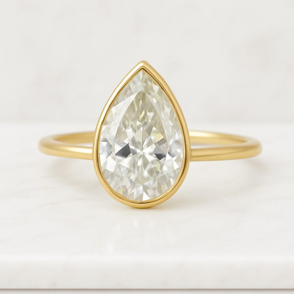 14K Yellow Gold Tear Drop Bypass Ring Half Bezel Set Swirl Ring Earth Mined Anniversary Ring Dainty Ring For Gift