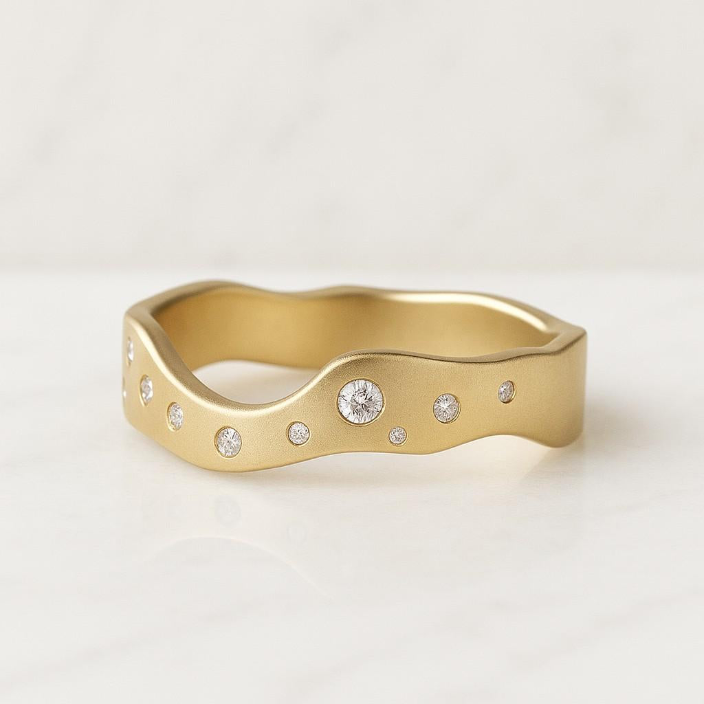 14K Yellow Gold Two Stone Ring, Adjustable Open Diamond Wedding Ring