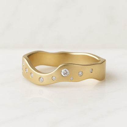 14K Yellow Gold Two Stone Ring, Adjustable Open Diamond Wedding Ring