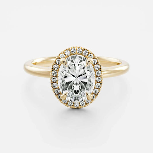 14K Yellow Oval Cut Lab Diamond Halo Ring