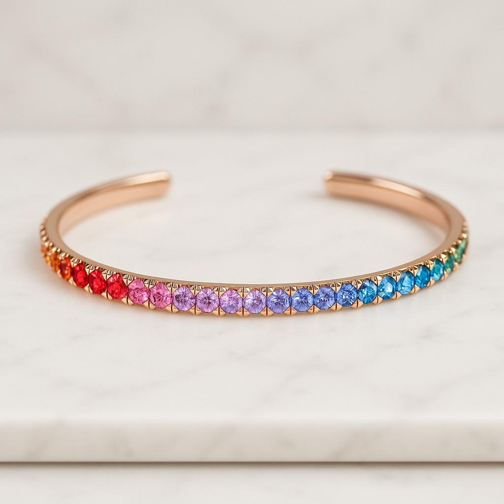 14K solid gold rainbow sapphire tennis bracelet