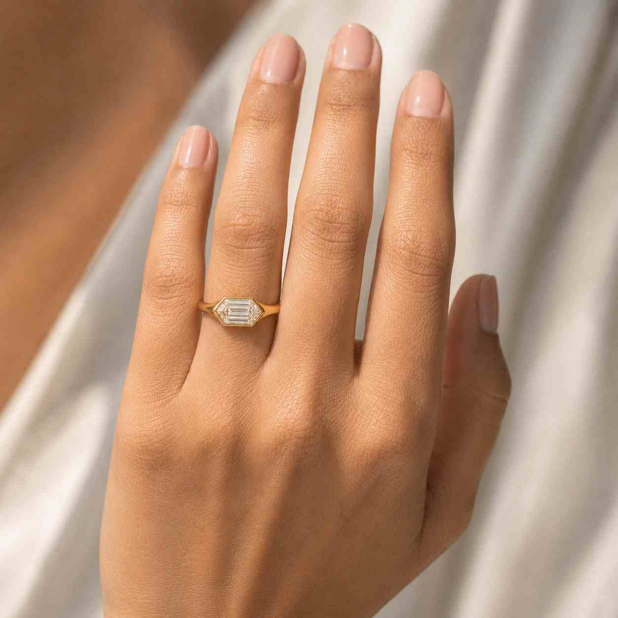14k white gold cathedral band, igi certified wedding ring for women