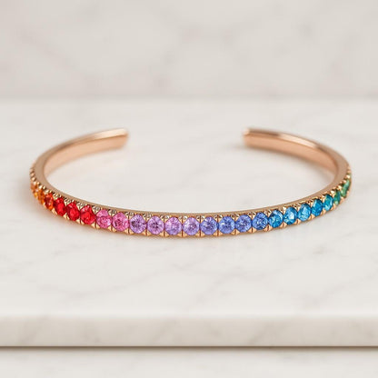 14K solid gold rainbow sapphire tennis bracelet