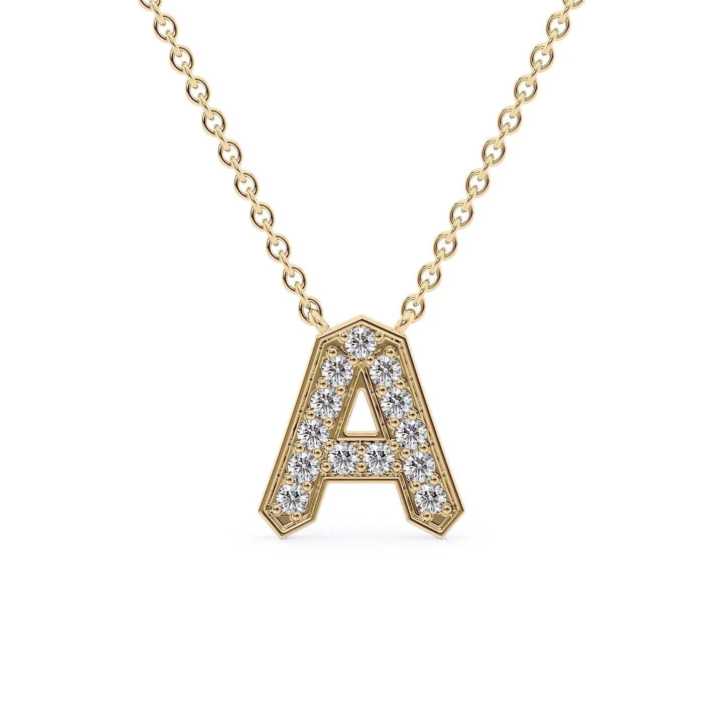 14Kt Gold Diamond Initial Necklace, Diamond Letter Necklace