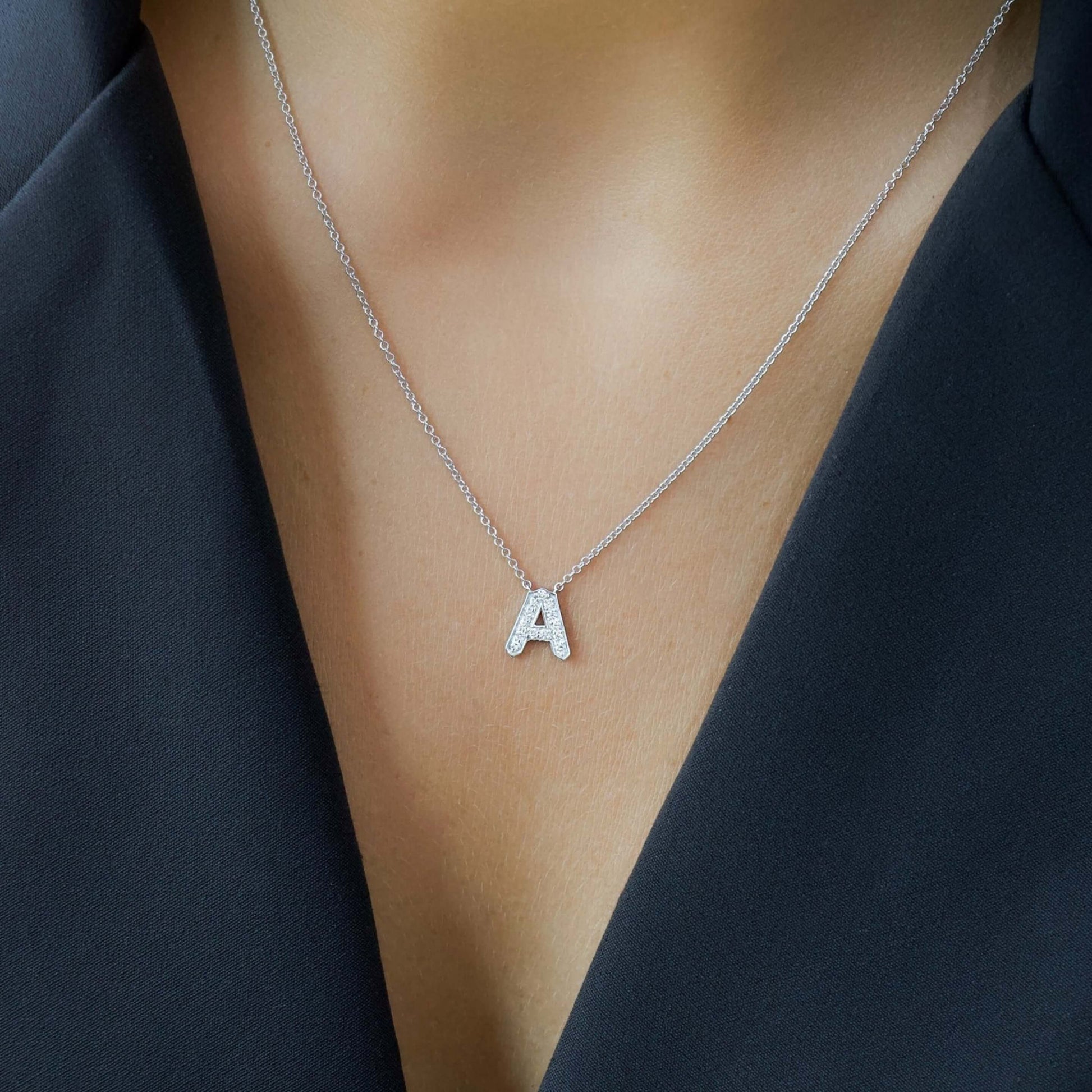 14Kt Gold Diamond Initial Necklace, Letter Necklace, Gold Diamond Necklace
