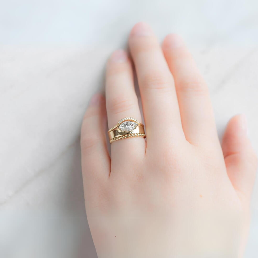 14k Gold Beaded Band