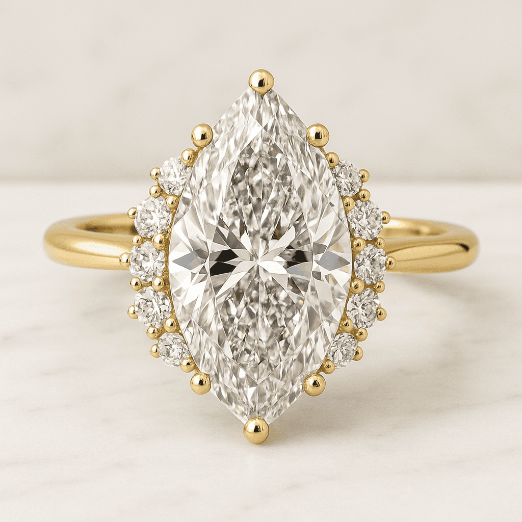 5MM Round Lab Grown Diamond 18K Yellow Gold Engagement Ring  Unique Snowdrift 4 Prong Diamond Cluster Promise Ring