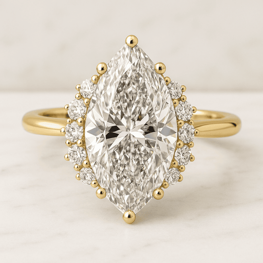 5MM Round Lab Grown Diamond 18K Yellow Gold Engagement Ring  Unique Snowdrift 4 Prong Diamond Cluster Promise Ring