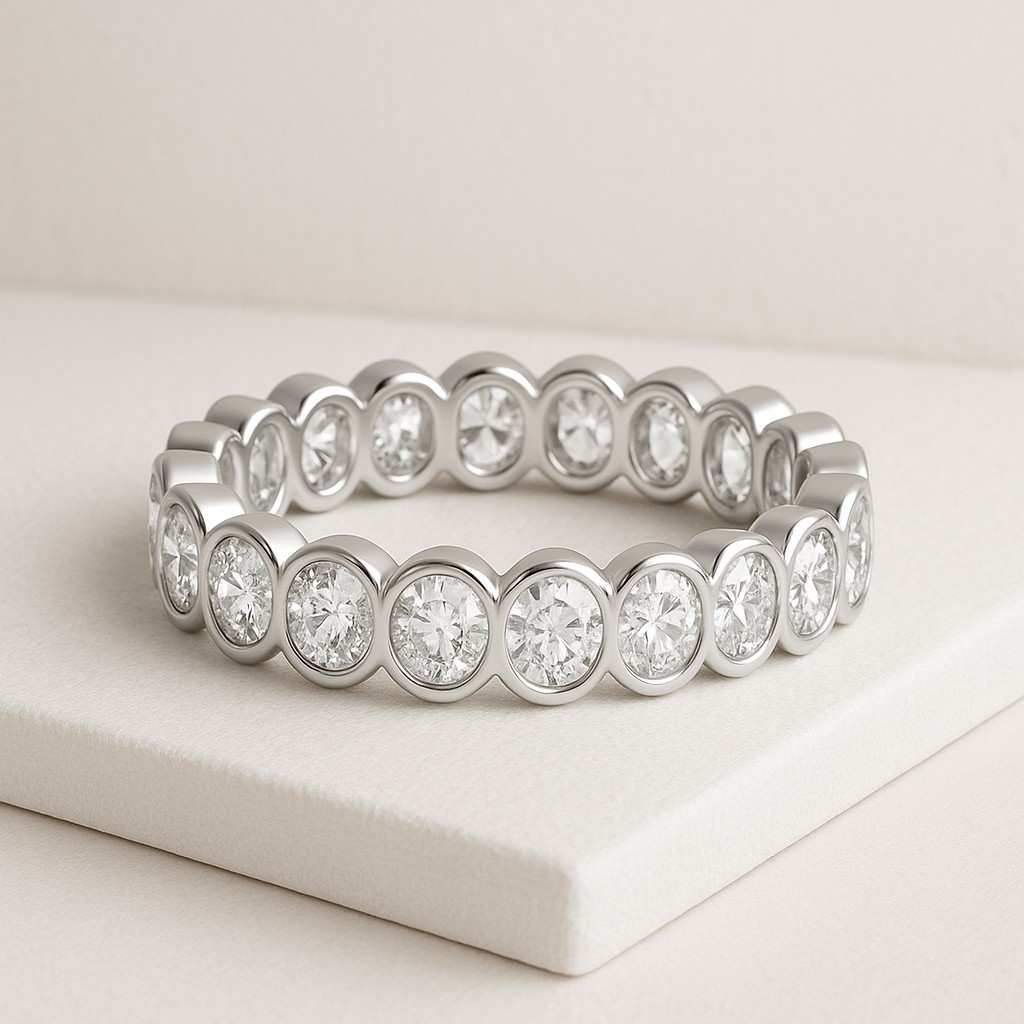 Bezel Set Oval Cut Moissanite Diamond Wedding Band