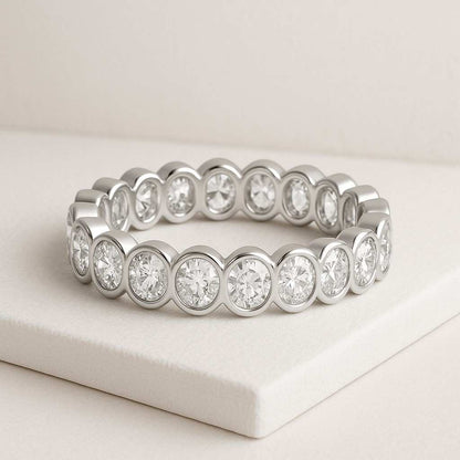 Bezel Set Oval Cut Moissanite Diamond Wedding Band