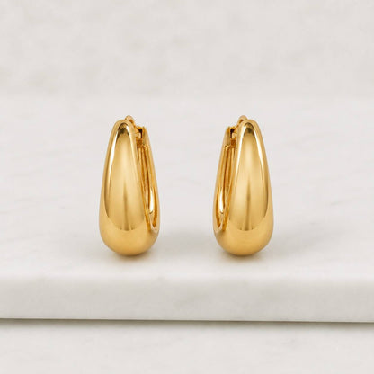14k 18k solid gold teardrop huggie earrings. Dainty hinge earrings.
