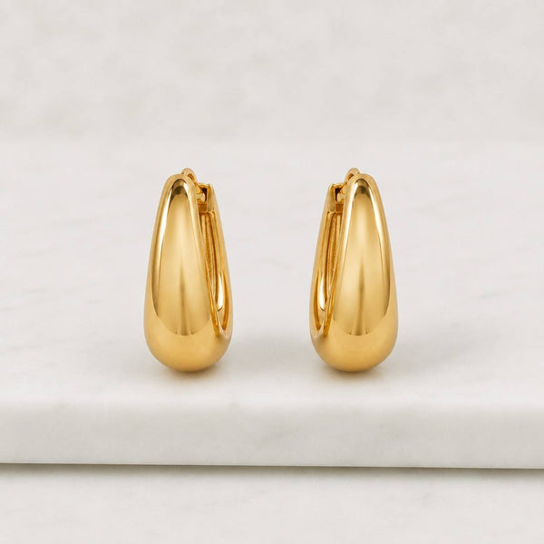 14k 18k solid gold teardrop huggie earrings. Dainty hinge earrings.
