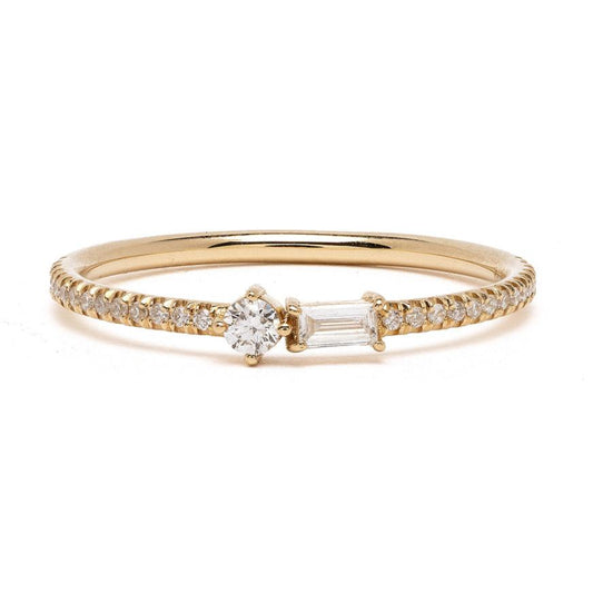 14k Baguette and Round Diamond Half Eternity Band