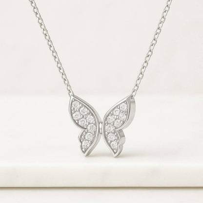 14k Diamond Butterfly Necklace Solid Gold Necklace Pave Diamond Butterfly Pendant