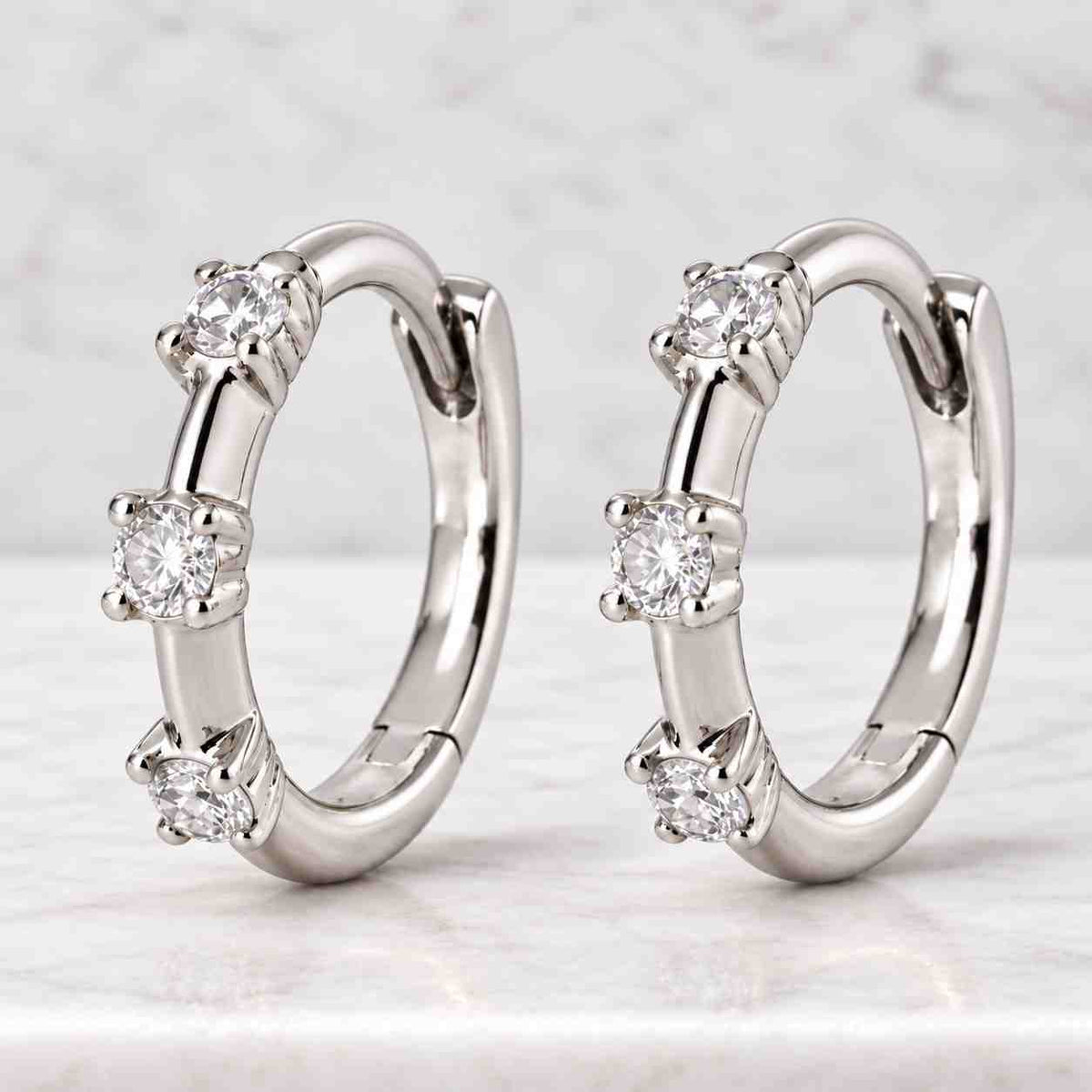 14k Diamond Huggie Hoop Earrings, Solid Gold Hoop Earrings, tiny diamond hoop earrings, 14k Gold Hoops, 2nd hole earrings, gift for wife
