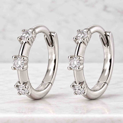 14k Diamond Huggie Hoop Earrings, Solid Gold Hoop Earrings, tiny diamond hoop earrings, 14k Gold Hoops, 2nd hole earrings, gift for wife

