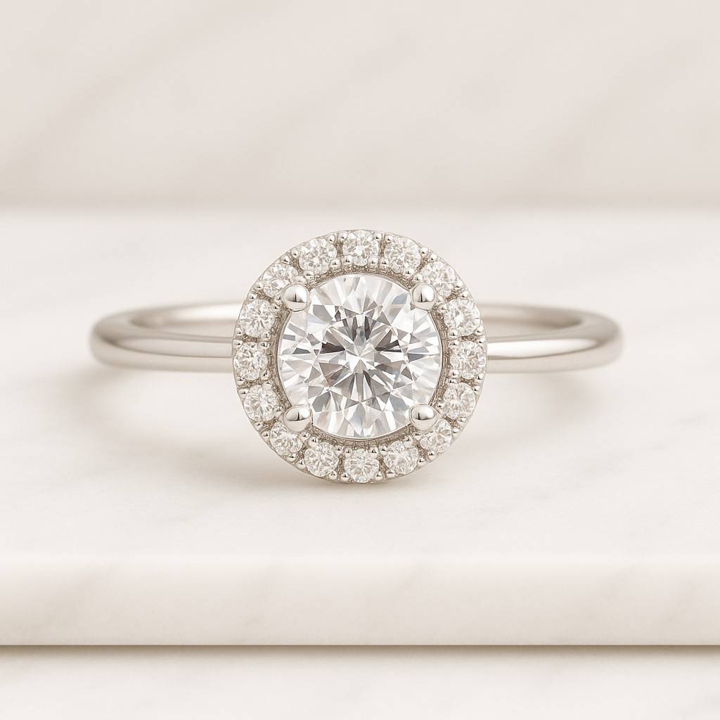 14k Diamond Starburst Engagement Ring Natural White Diamond Halo