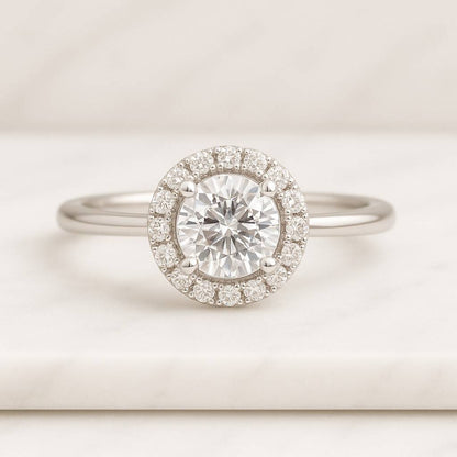 14k Diamond Starburst Engagement Ring Natural White Diamond Halo