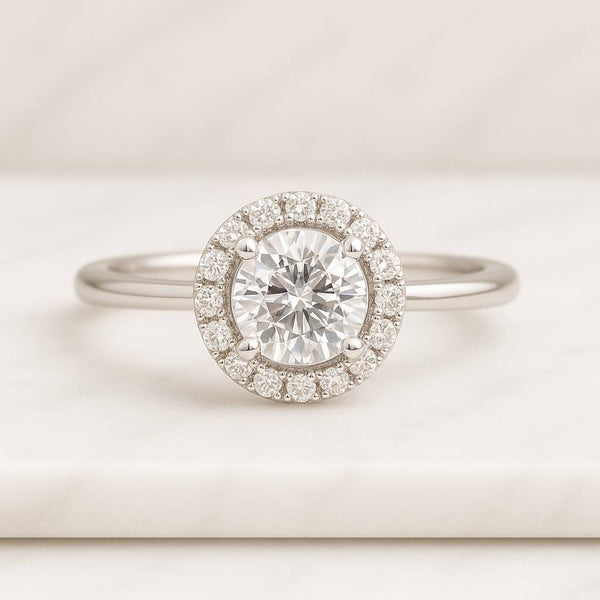 14k Diamond Starburst Engagement Ring Natural White Diamond Halo