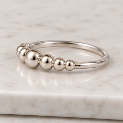 14k Gold Beaded Ring, Dainty Stacking Band 