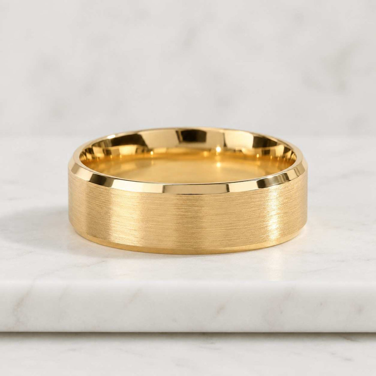 14k gold beveled edge flat wedding band, classic ring for men and women, 2-8mm
