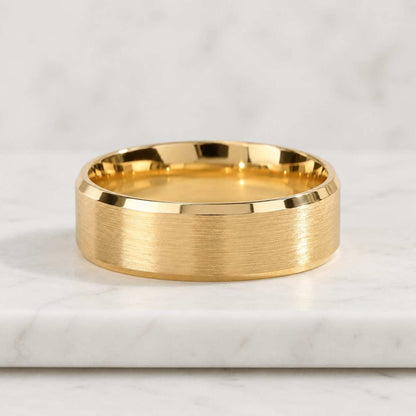 14k Gold Beveled Edge Flat Wedding Band, Classic Ring for Men and Women, 2-8mm
