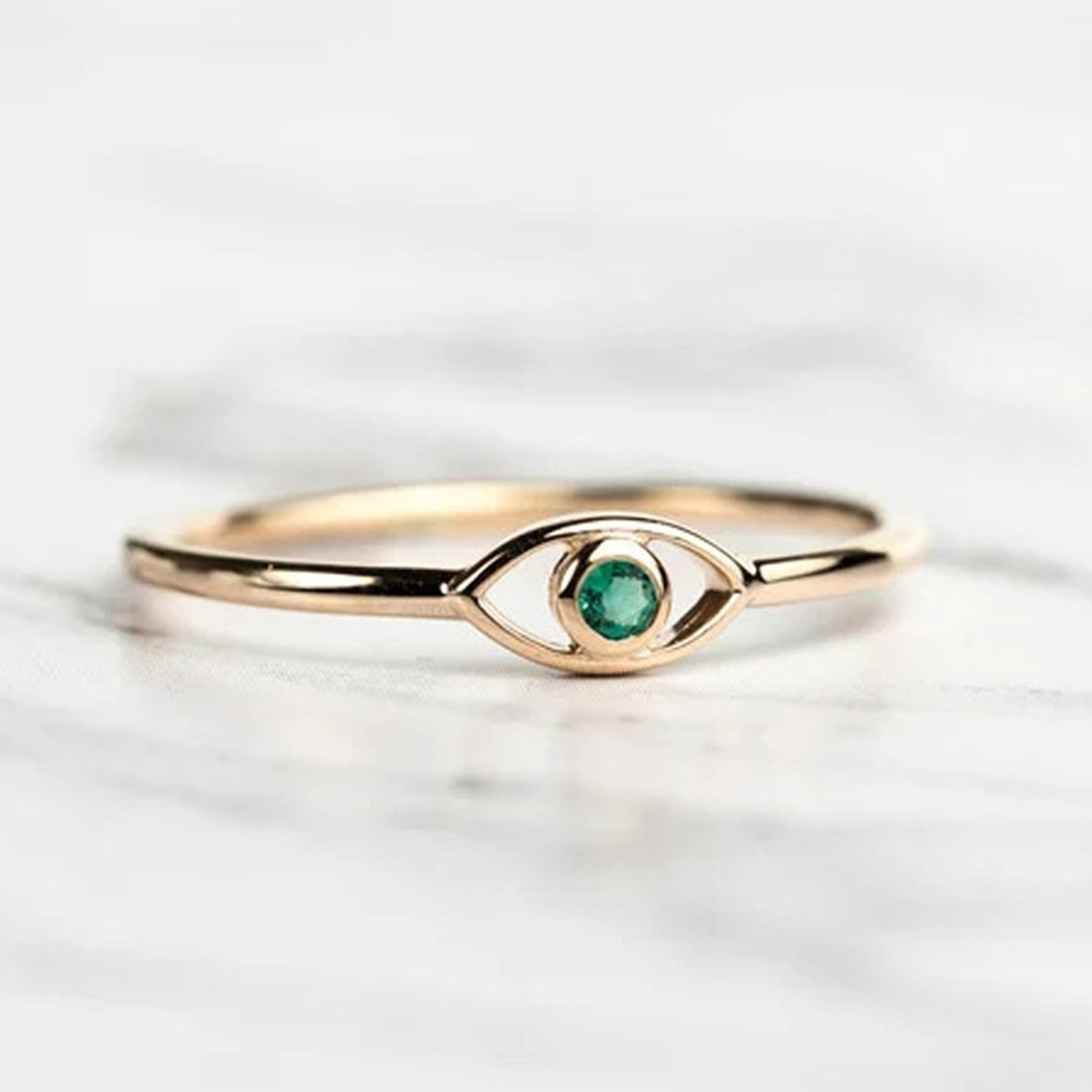 14k Gold Birthstone Evil Eye Ring